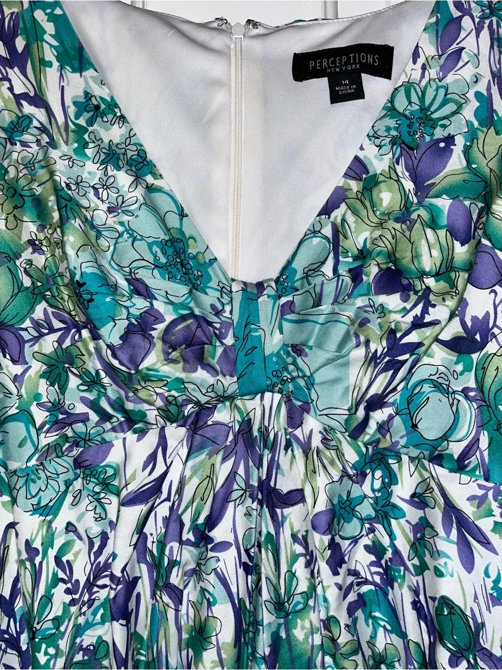 Perceptions Teal & Purple Floral V-Neck Midi Dress
